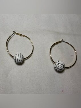 Gold Hoop Earrings with Volleyball Bead